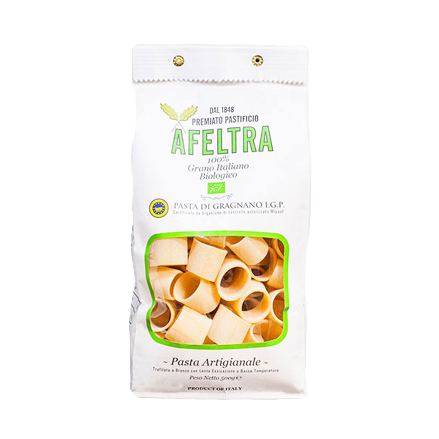 Mezzi Paccheri Integral Orgânico 100% Afeltra 500 g