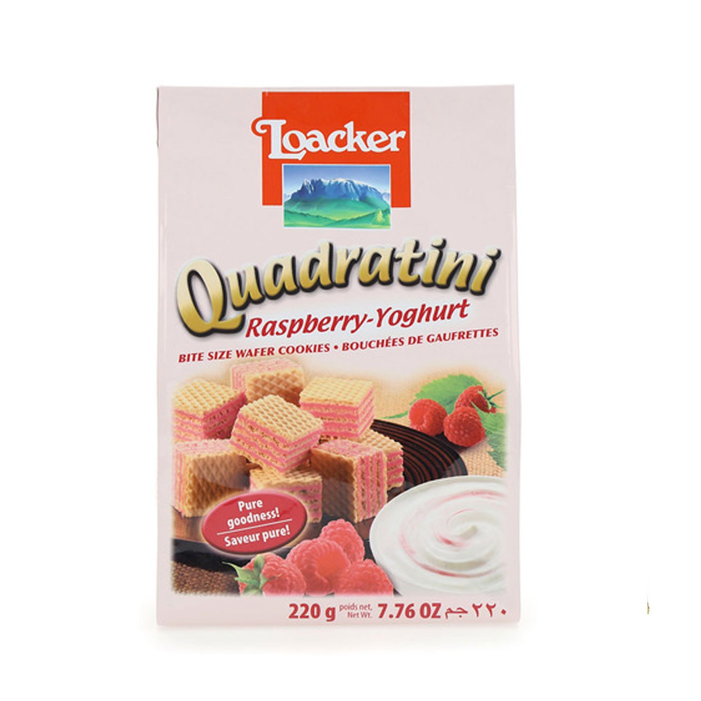 Biscoitos Quadratini Framboesa e Iogurte Loacker 220 g