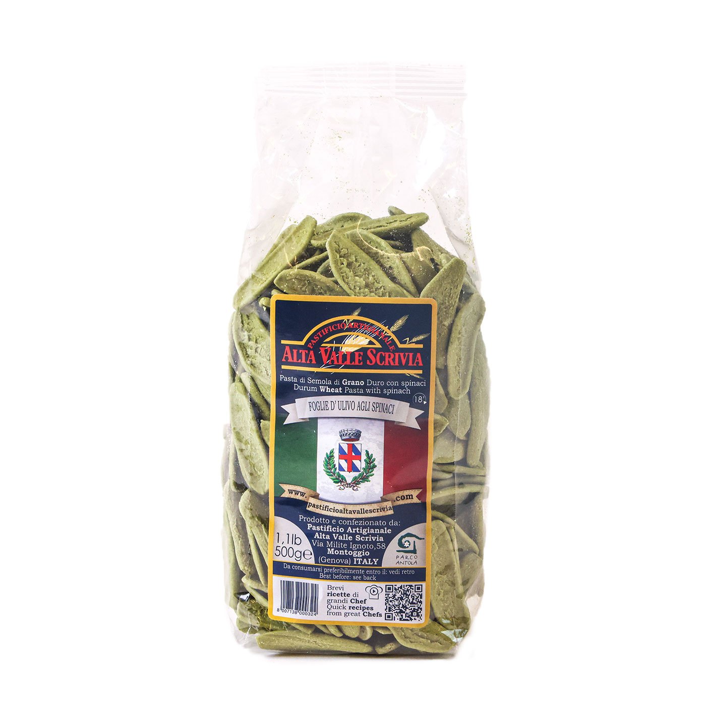 Foglie d'Ulivo Alta Valle Scrivia Pasta Espinafre Orgânica 500 g