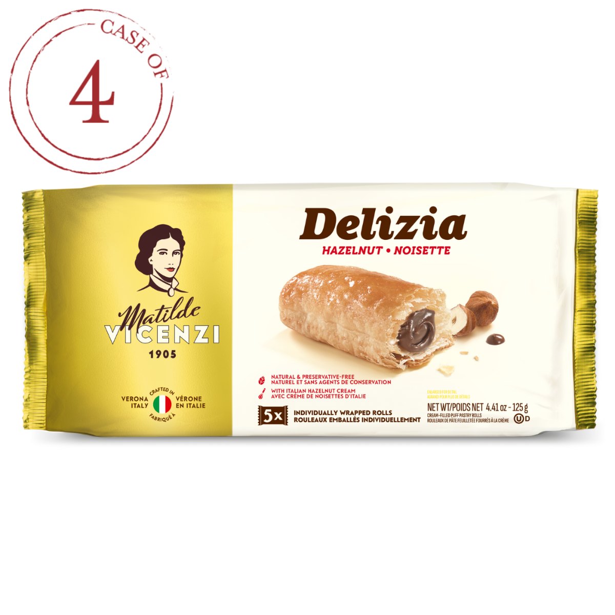 Biscoitos Delizia Massa Folhada Creme Avelã Vicenzi Kit 4