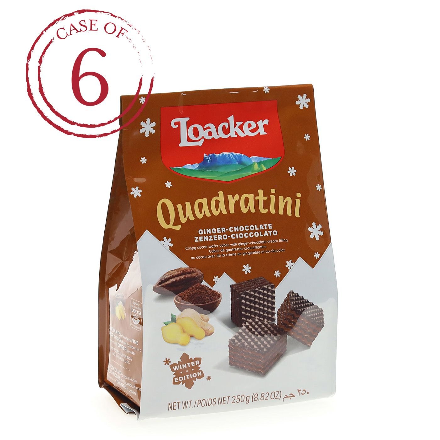 Biscoitos Gengibre Chocolate Quadratini Loacker 250 g