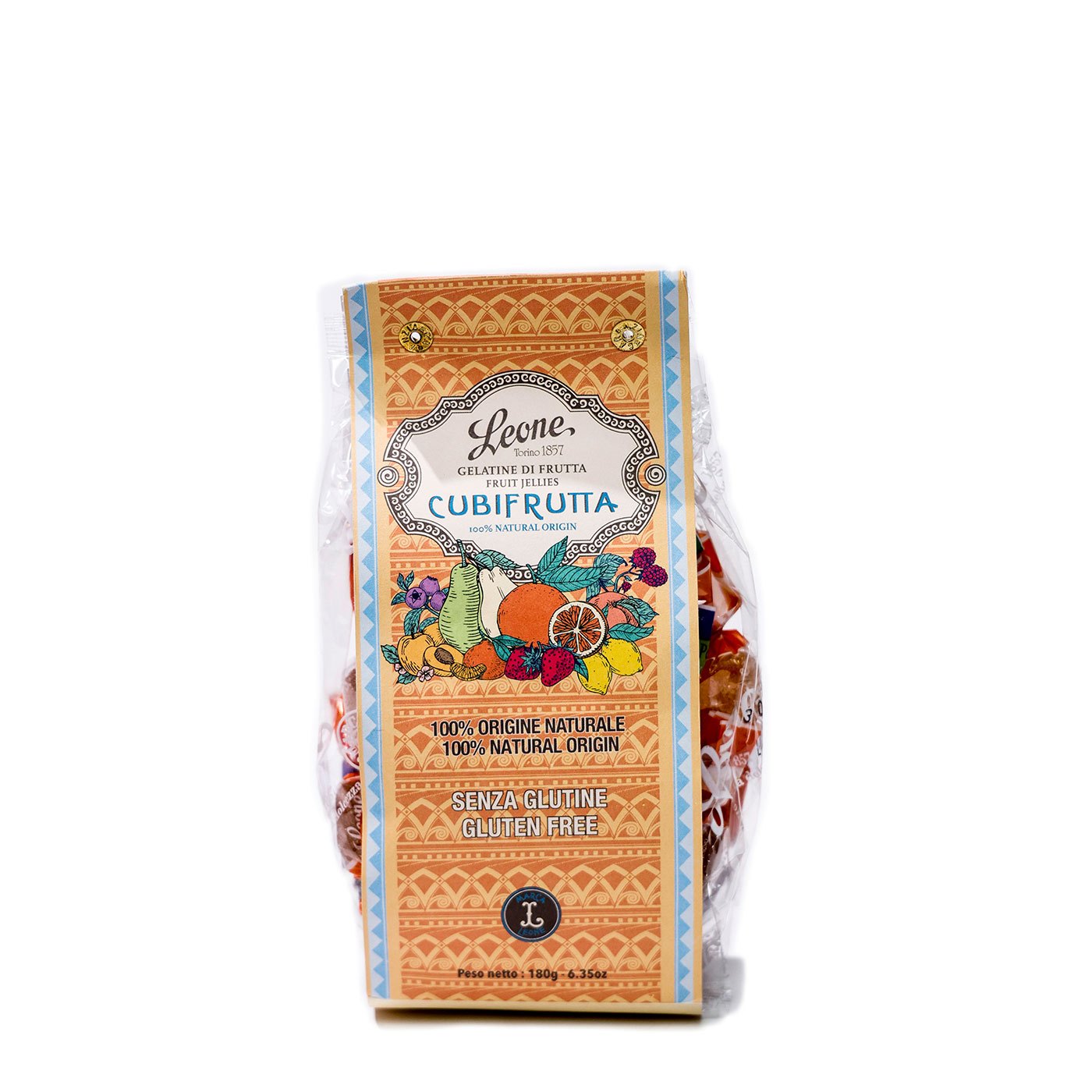 Balas de Goma Cubifrutta Frutas Sortidas Leone 180 g