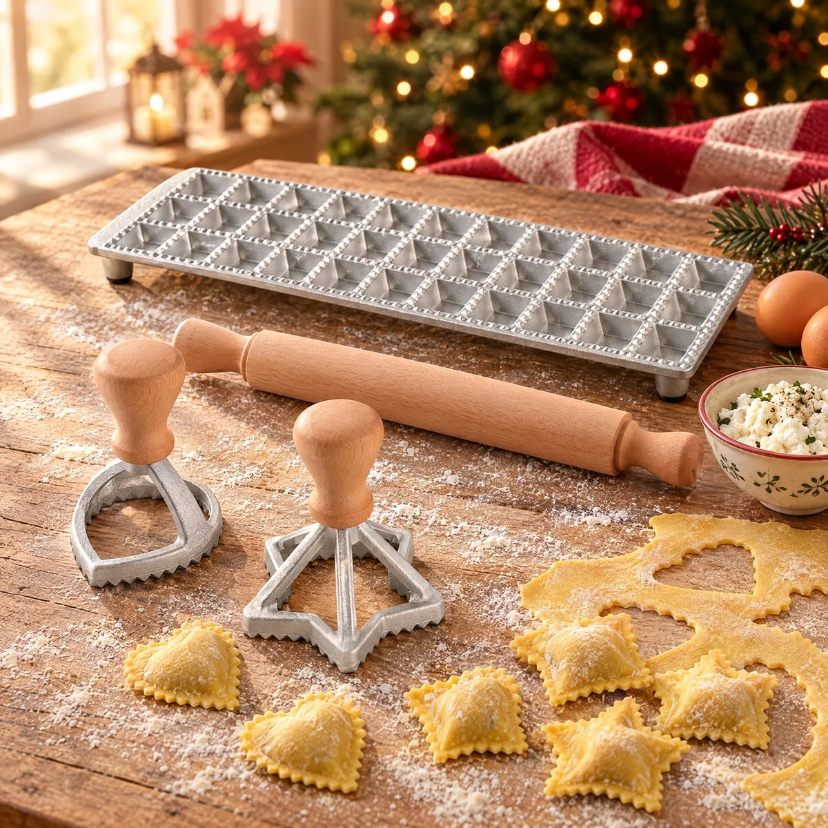 Kit Ravioli Caseiro de Natal com Carimbo Coração, Carimbo Estrela e Forma Quadrada